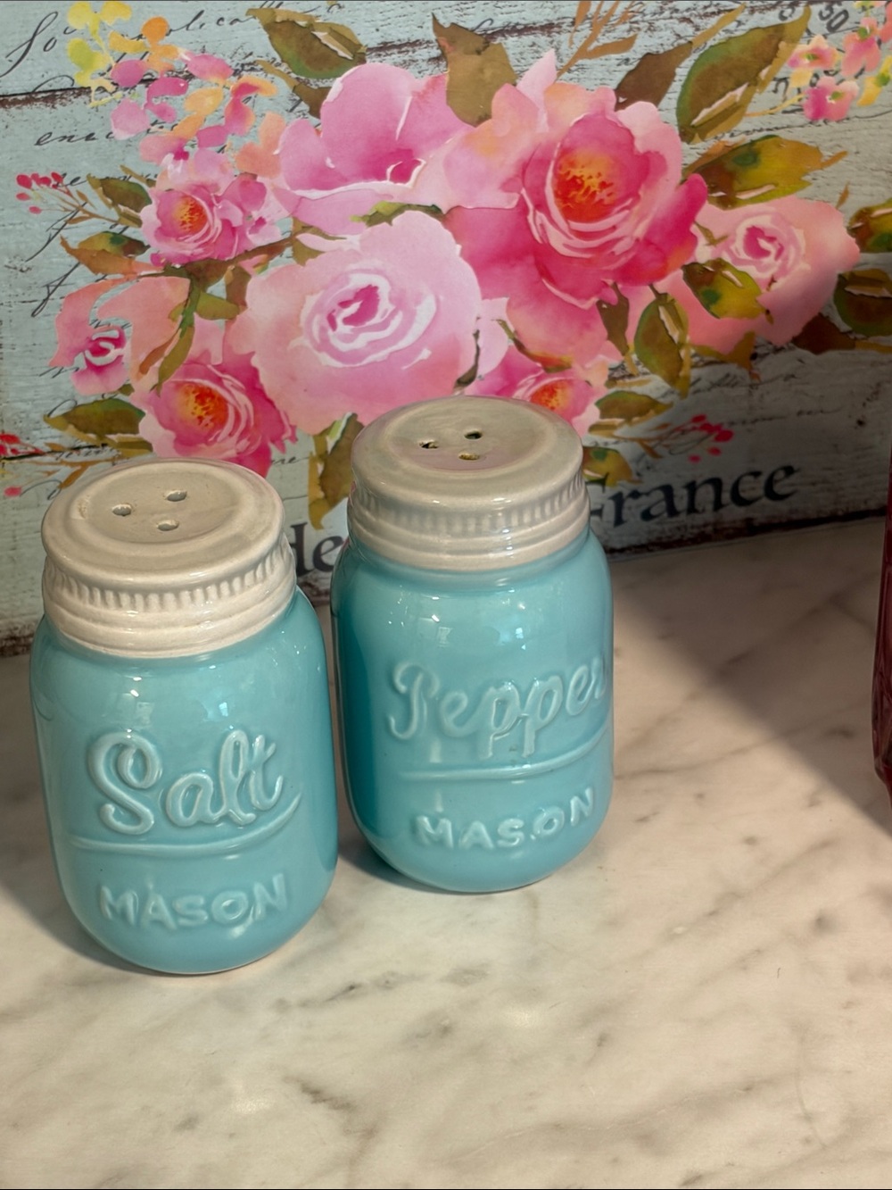 Mason Aqua Blue Ceramic Salt & Pepper Shaker Set